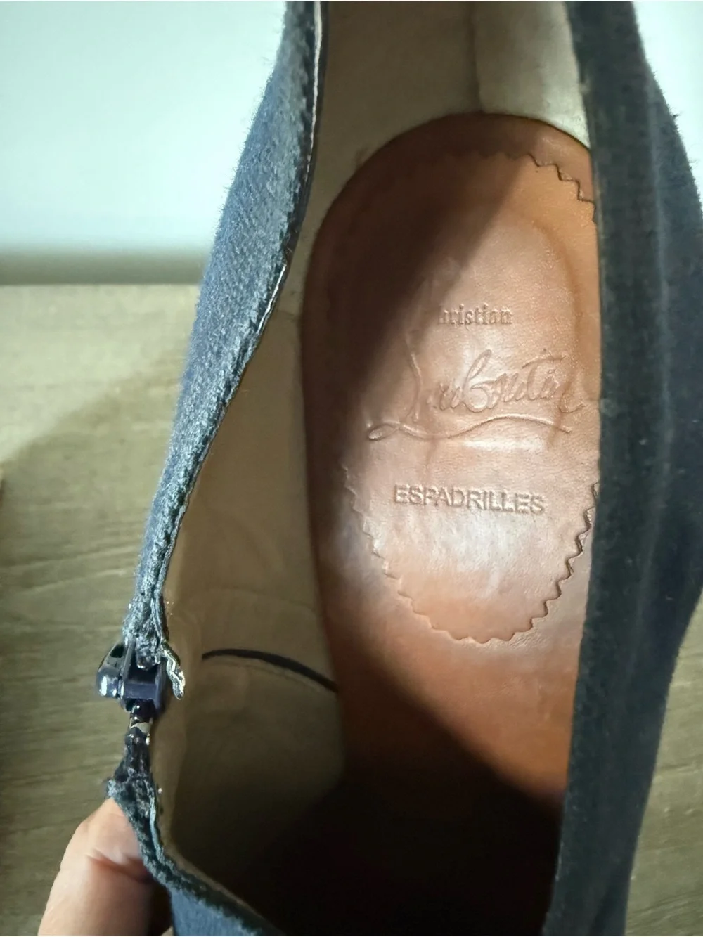 Christian Louboutin Corazon Navy Canvas Espadrille Wedge Peep-Toe Heels Size 39